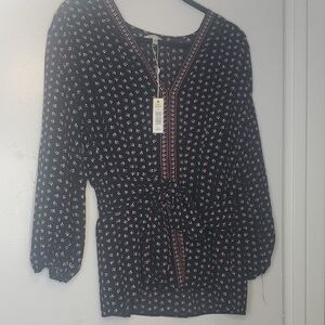 Max Studio Black Floral Women's Long Sleeve Top Sizes L